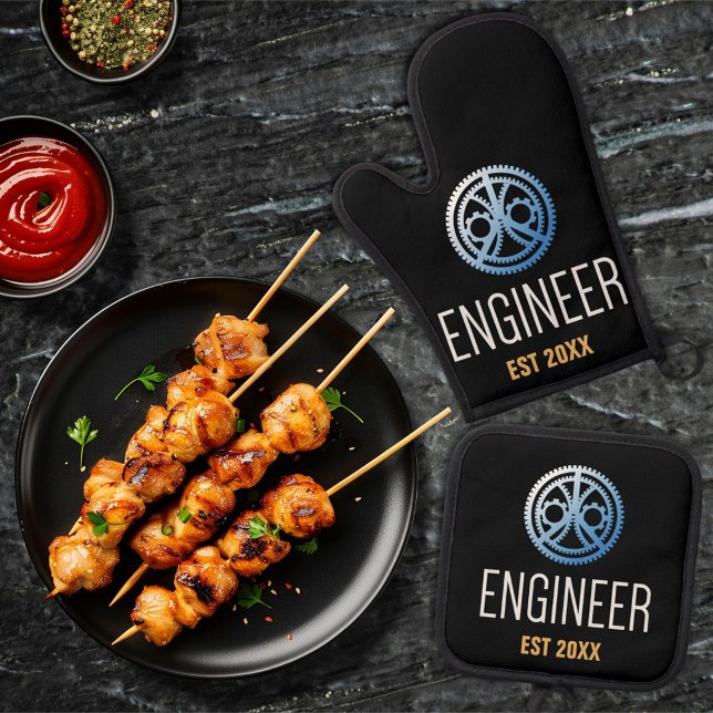 Engineer Established , Engineering Graduate Custom Oven Mitt & Pot Holder Set (Creator Uploaded)