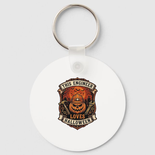 Engineer Loves Halloween Pumpkin Hard Hat Hammer W Key Ring (Front)