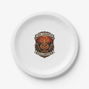 Engineer Loves Halloween Pumpkin Hard Hat Hammer W Paper Plate