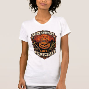 Engineer Loves Halloween Pumpkin Hard Hat Hammer W T-Shirt