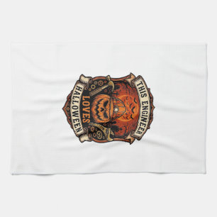 Engineer Loves Halloween Pumpkin Hard Hat Hammer W Tea Towel