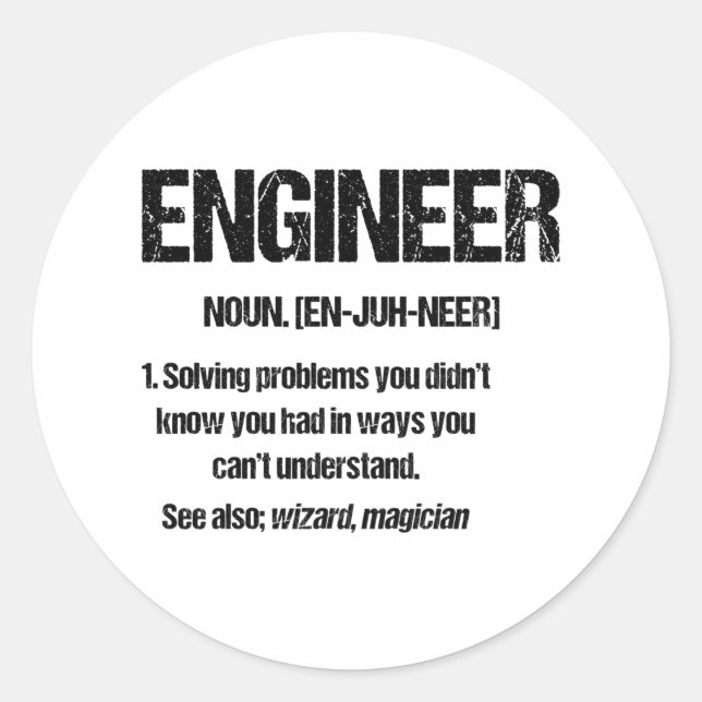 ENGINEER NOUN Funny Engineering Quotes Graduation Classic Round Sticker (Front)