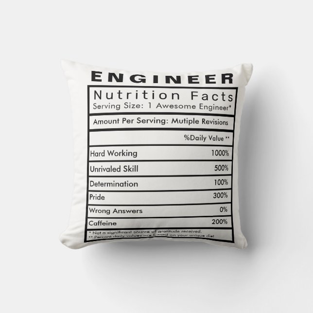 Engineer Nutrition Facts Statistics Cushion (Front)