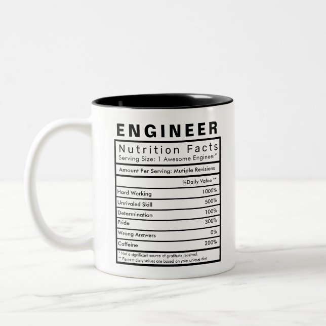Engineer Nutrition Facts Statistics Funny Two-Tone Coffee Mug (Left)