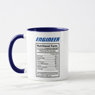 Engineer Nutritional Facts Jokes Puns Funny Coffee Mug