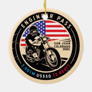 Engineer Pass Colorado Motorcycle Ceramic Ornament