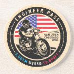 Engineer Pass Colorado Motorcycle Coaster<br><div class="desc">Engineer Pass done in a vintage,  distressed style emblem. It is a famous scenic drive found in Colorado and the San Juan mountains.</div>