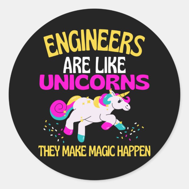 Engineer Unicorn , Magical Unicorn Engineering Classic Round Sticker (Front)
