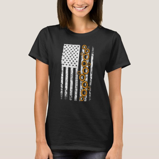 Engineer USA American Flag Patriotic Mechanical En T-Shirt (Front)