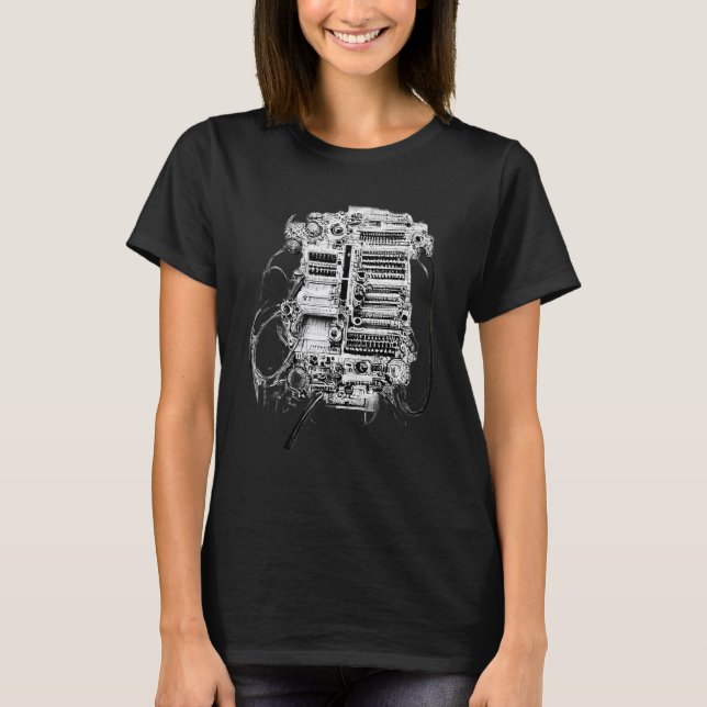 Engineering Complex Mechanical Machine Pencil Sket T-Shirt (Front)