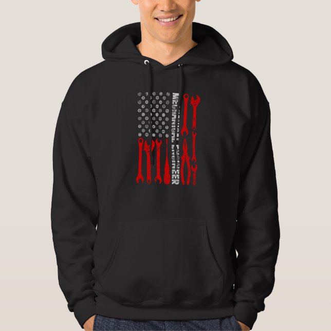 Engineering Gear Cog USA Flag Mechanical Engineer  Hoodie (Front)