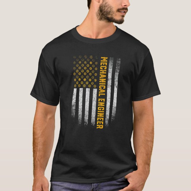 Engineering Gear Cog USA Flag Mechanical Engineer T-Shirt (Front)