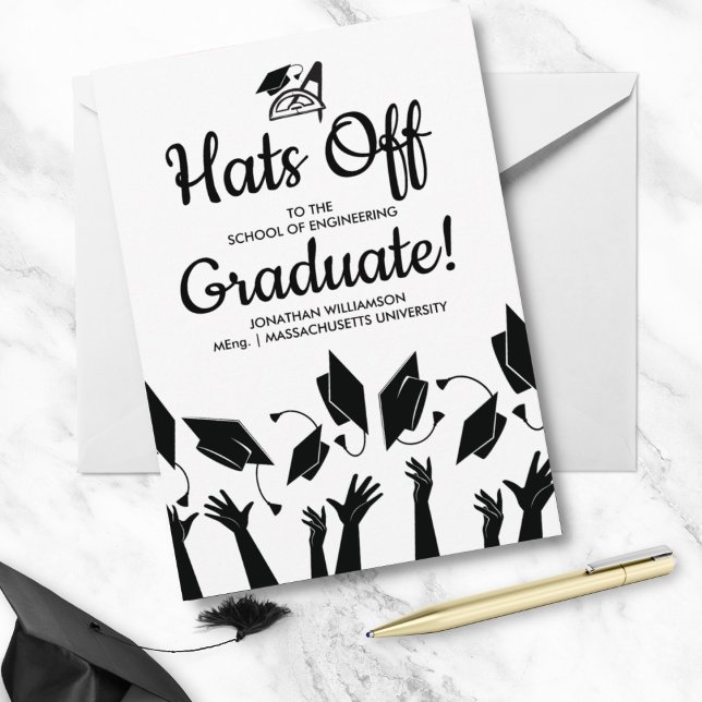 Engineering Grad Photo Hats Off Graduation Party Invitation (Creator Uploaded)