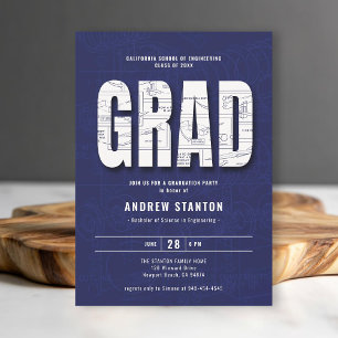 Engineering Graduation Engineer Blue White Party Invitation