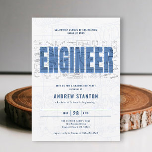 Engineering Graduation Engineer White Draught Part Invitation