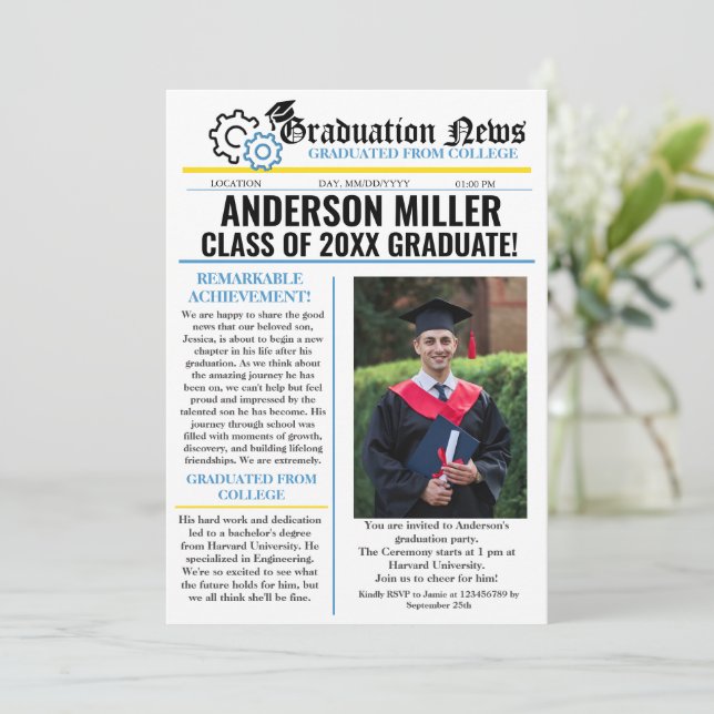 Engineering Graduation Newspaper College Unique  Invitation (Standing Front)