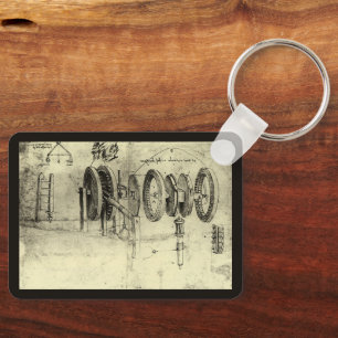 Engineering Sketch of a Wheel by Leonardo da Vinci Key Ring