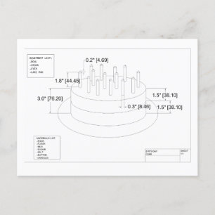 Engineer's Birthday Cake Plan Postcard