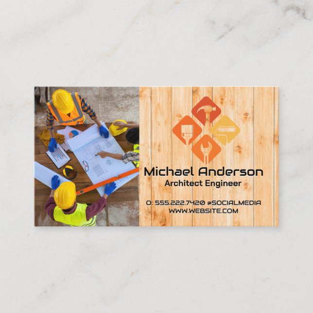 Engineers Planning Build | Construction Builder Business Card (Front)