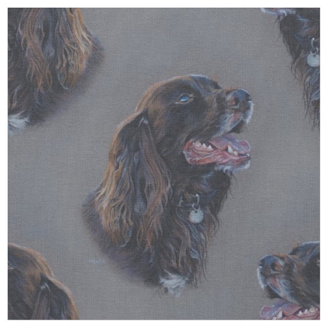 Engish Cocker Spaniel dog. Fine art painting. Fabric (Close Up)