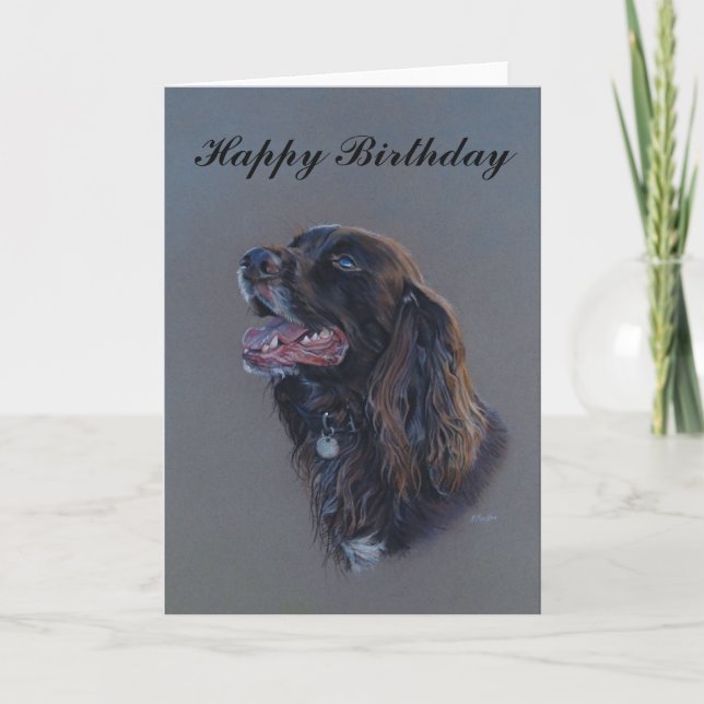 Engish Cocker Spaniel dog. Happy Birthday fine art Card (Front)