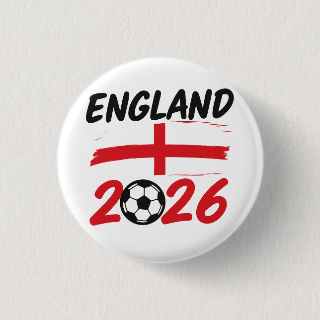 England 2026 Soccer Fan Design, Cross and Football 3 Cm Round Badge (Front)