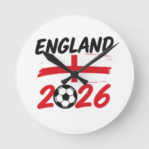 England 2026 Soccer Fan Design, Cross and Football Round Clock