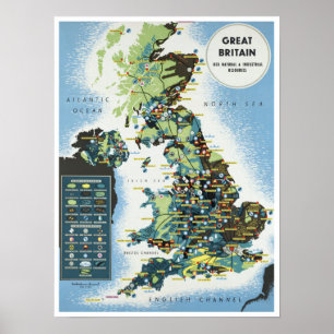 England Agricultural Map ~ Vintage Travel Poster