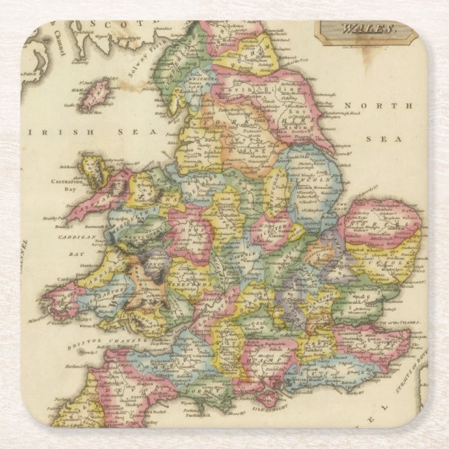 England and Wales Square Paper Coaster (Front)