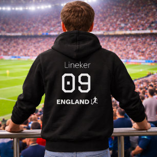 England Black White Back Print Custom Name Hoodie