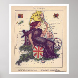 England Caricature Map 1868 Poster