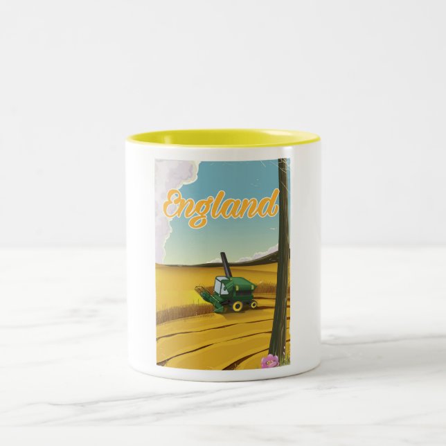 England combine harvester travel poster Two-Tone coffee mug (Center)