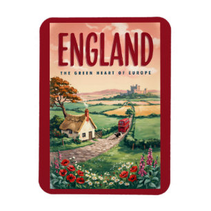 England Countryside Illustration Travel Art Retro Magnet