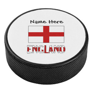 England English Flag Black Personalisation  Hockey Puck