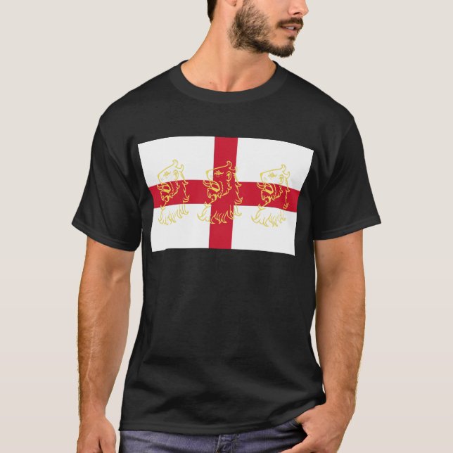 England English Flag Saint George Cross Lions T-Shirt (Front)