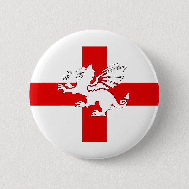 England Flag and Dragon 6 Cm Round Badge (Front)