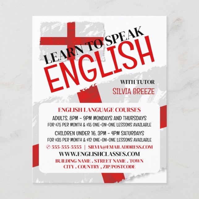 England Flag, English Language Course Advertising Flyer (Front)