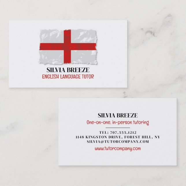 England Flag, English Language Tutor, Teacher Business Card (Front/Back)