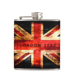 England flag London travel vacation 4 names Hip Flask