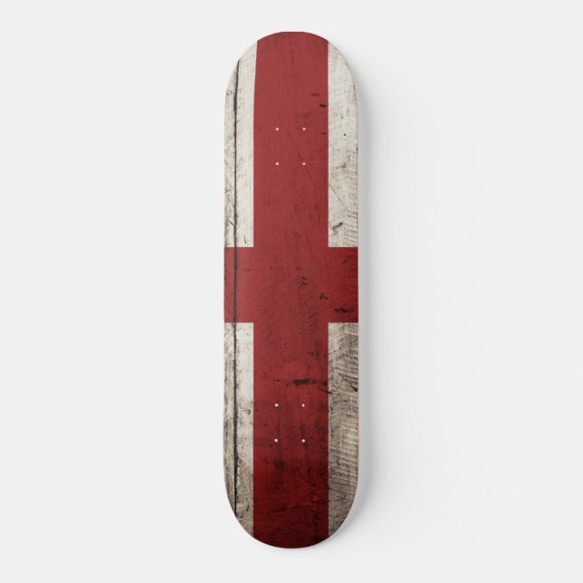 England Flag on Old Wood Grain Skateboard (Front)