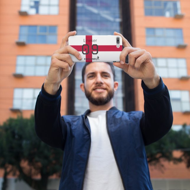 England Flag Soccer Pride Custom Name Number iPhone Case (Creator Uploaded)