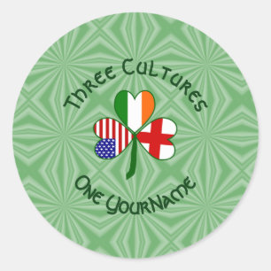 England Ireland USA Shamrock Flag Personalised Classic Round Sticker