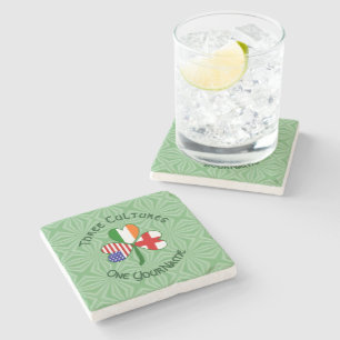 England Ireland USA Shamrock Flag Personalised  Stone Coaster