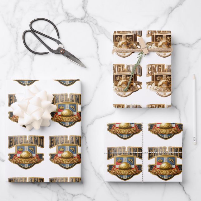 England Lionesses Color and Gold Wrapping Paper (Front)