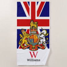 England Royal Crest  Monogram   Beach Towel
