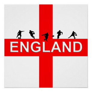 England Rugby Saint George Male Silhouettes Poster