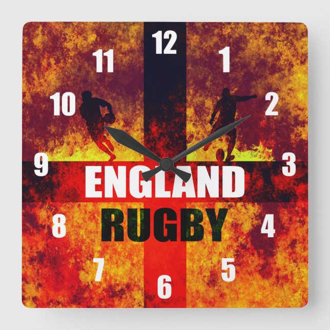 England Rugby Square Wall Clock (Front)