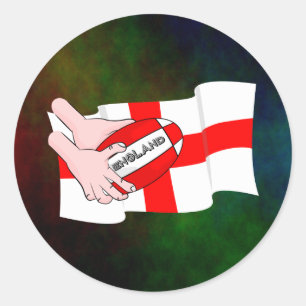 England Rugby Team Supporters Flag With Ball Classic Round Sticker