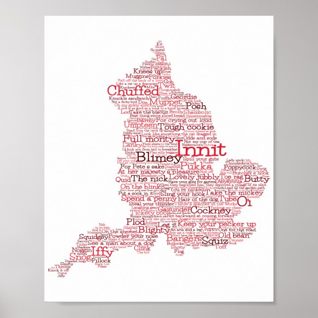 England Slang British Word Art Map Poster (Front)