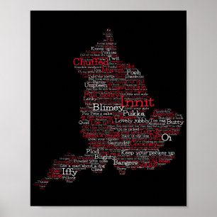 England Slang British Word Art Map Poster